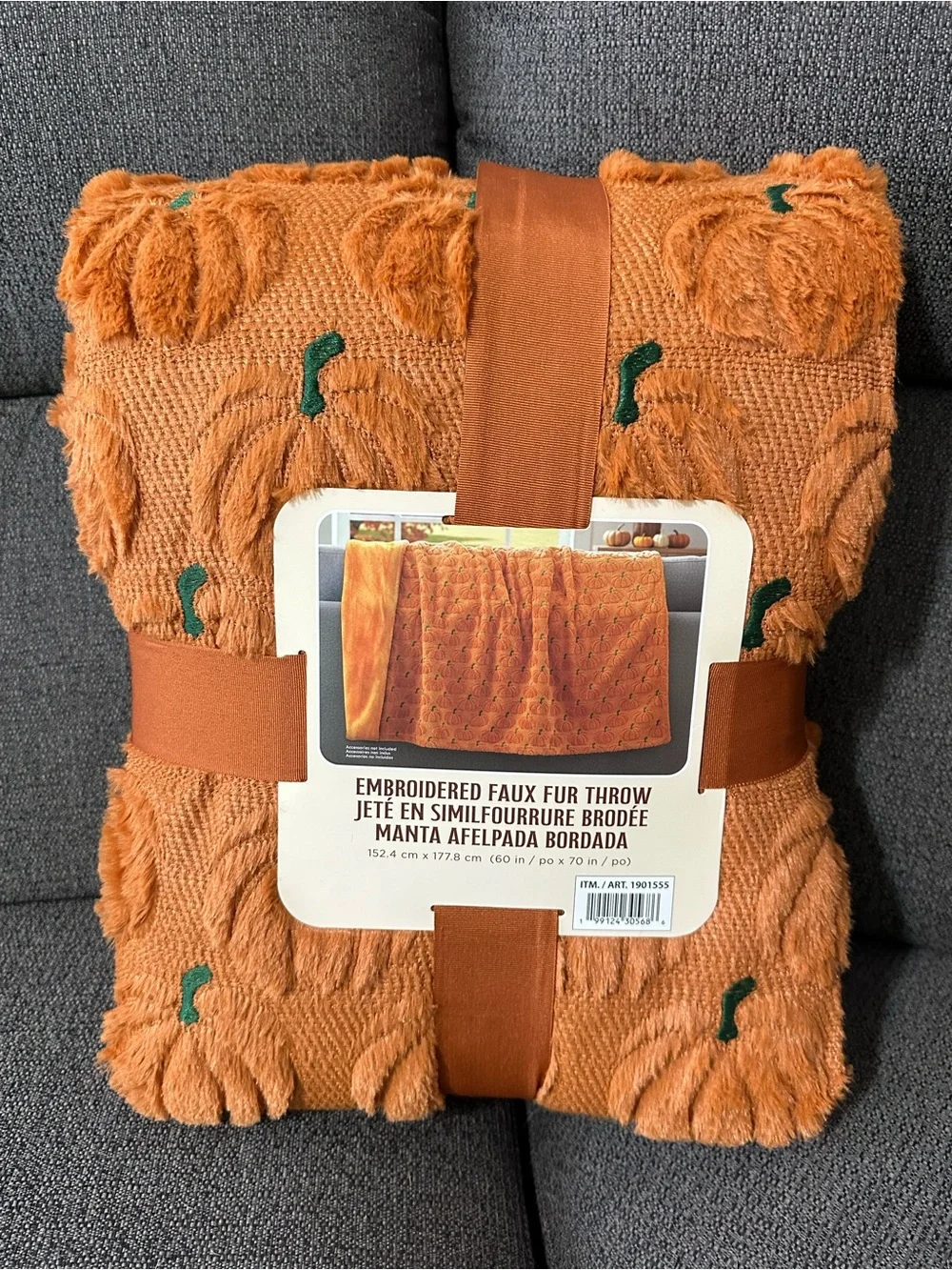 2026 Costco Viral Embroidered Faux Fur Pumpkin Throw - Orange